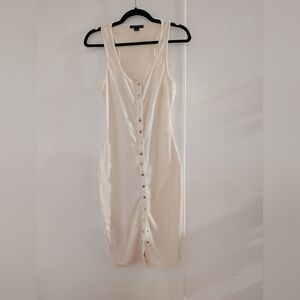 Revamped Cream Button-Front Midi Bodycon Dress With Gold Buttons